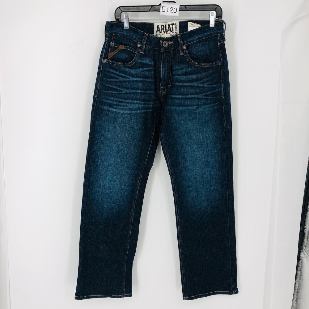 Ariat Men's Dark Blue Cotton 5-Pocket High-Rise Straight Leg Denim Jeans 30/32